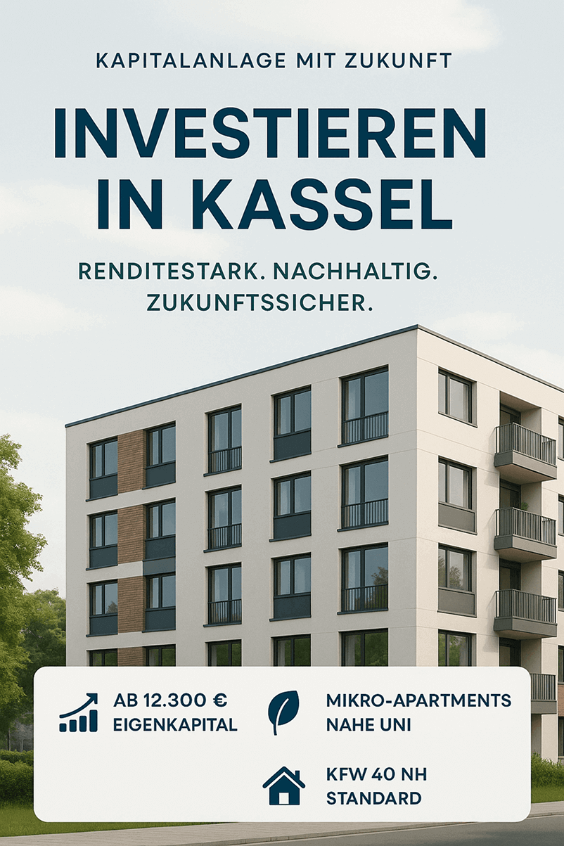 Bild eines Bauprojektes mit der Headline: Investieren in Kassel