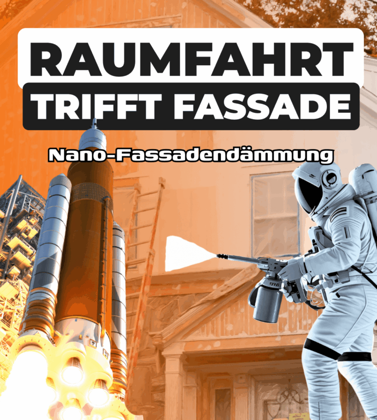 Nanodämmung Fassade – Astronaut streicht Fassade mit Airless-Spritzgerät